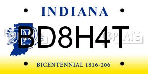 BD8H4T Indiana License Plate