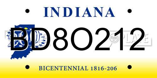 BD8O212 Indiana License Plate