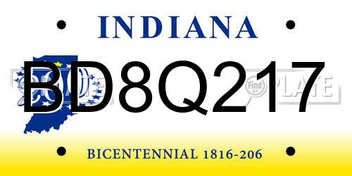 BD8Q217 Indiana License Plate
