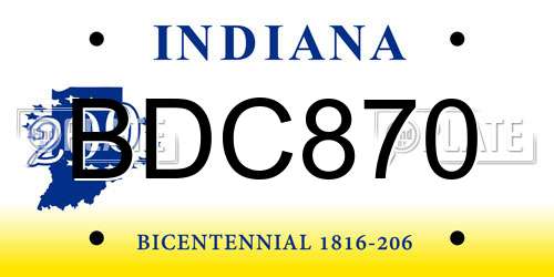 BDC870 Indiana License Plate