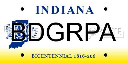 BDGRPA Indiana License Plate