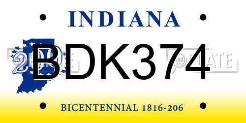 BDK374 Indiana License Plate