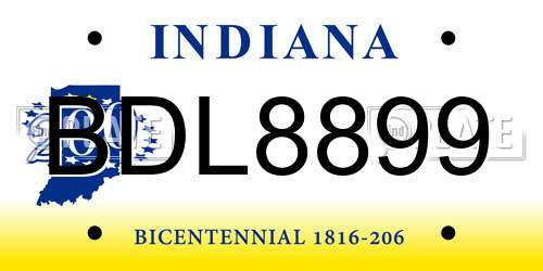 BDL8899 Indiana License Plate