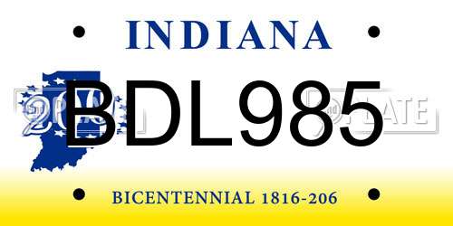 BDL985 Indiana License Plate