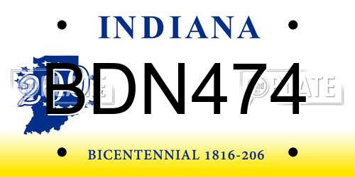 BDN474 Indiana License Plate