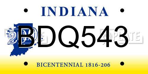 BDQ543 Indiana License Plate