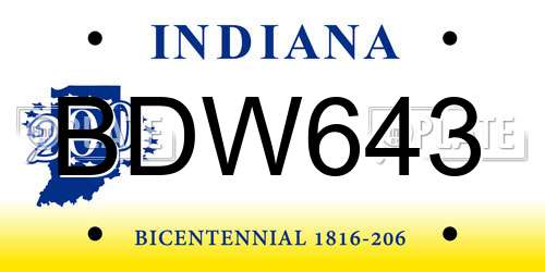 BDW643 Indiana License Plate