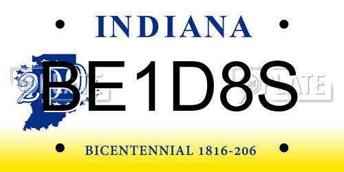 BE1D8S Indiana License Plate