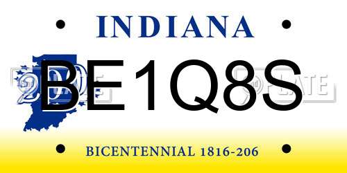 BE1Q8S Indiana License Plate