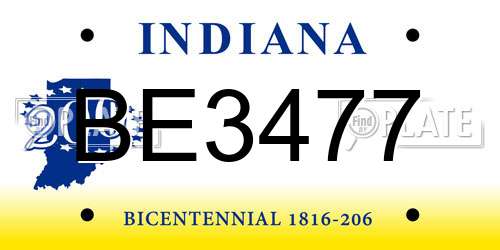 BE3477 Indiana License Plate