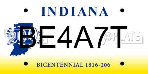 BE4A7T Indiana License Plate