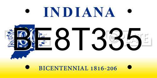 BE8T335 Indiana License Plate