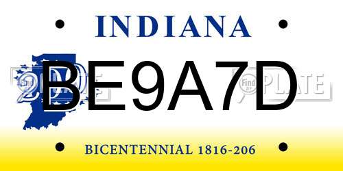 BE9A7D Indiana License Plate