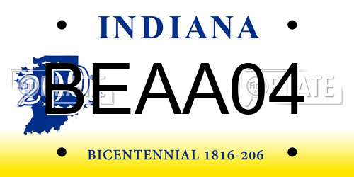 BEAA04 Indiana License Plate
