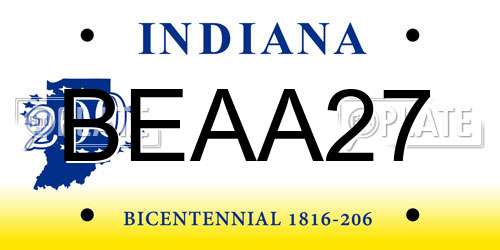 BEAA27 Indiana License Plate