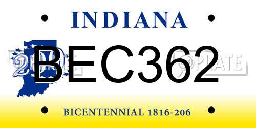 BEC362 Indiana License Plate