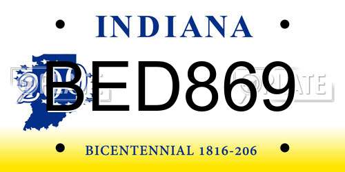 BED869 Indiana License Plate