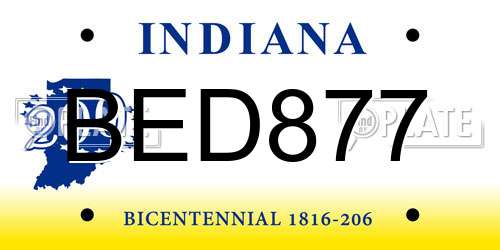 BED877 Indiana License Plate