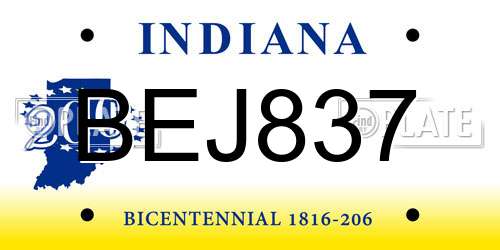 BEJ837 Indiana License Plate