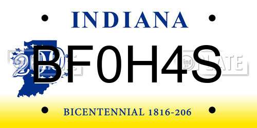 BF0H4S Indiana License Plate