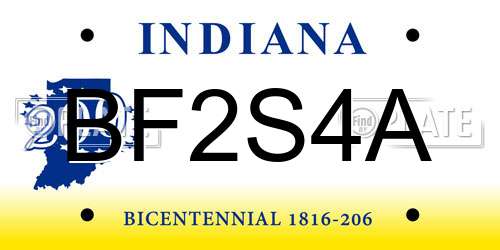 BF2S4A Indiana License Plate