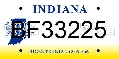 BF33225 Indiana License Plate