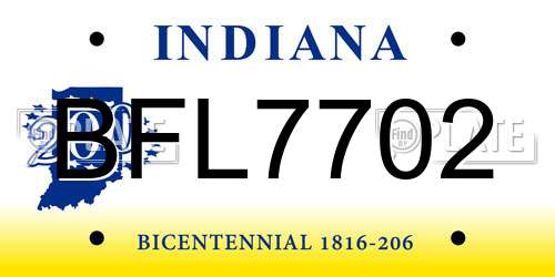 BFL7702 Indiana License Plate