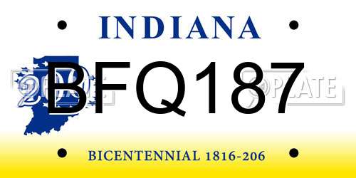 BFQ187 Indiana License Plate