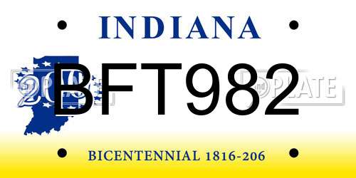 BFT982 Indiana License Plate