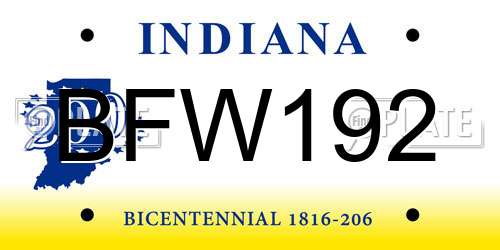 BFW192 Indiana License Plate
