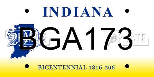 BGA173 Indiana License Plate