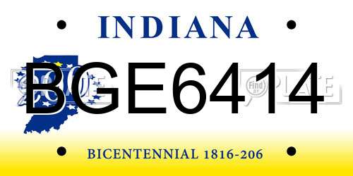 BGE6414 Indiana License Plate