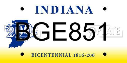 BGE851 Indiana License Plate