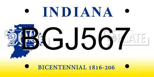 BGJ567 Indiana License Plate