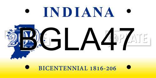 BGLA47 Indiana License Plate