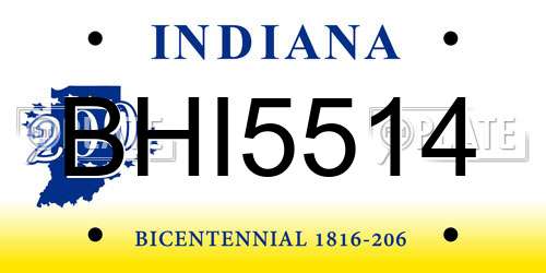 BHI5514 Indiana License Plate