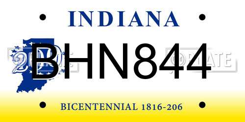 BHN844 Indiana License Plate