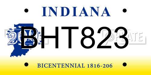 BHT823 Indiana License Plate