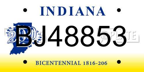 BJ48853 Indiana License Plate