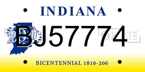 BJ57774 Indiana License Plate