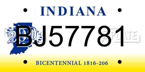 BJ57781 Indiana License Plate