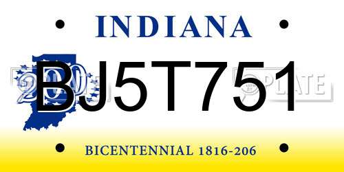 BJ5T751 Indiana License Plate