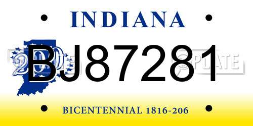 BJ87281 Indiana License Plate