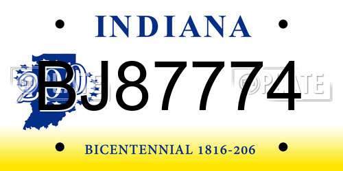 BJ87774 Indiana License Plate