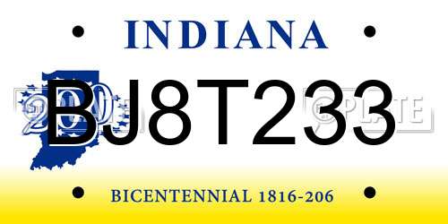 BJ8T233 Indiana License Plate