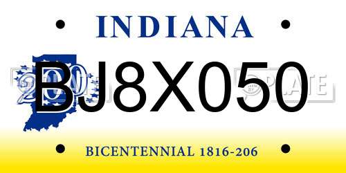 BJ8X050 Indiana License Plate