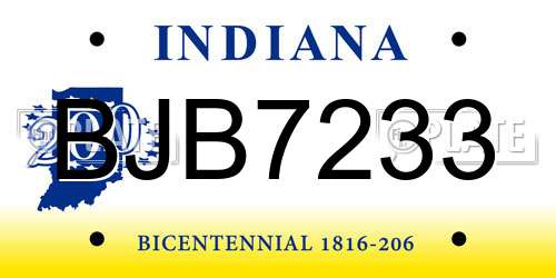 BJB7233 Indiana License Plate