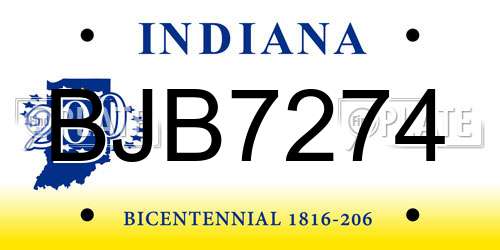 BJB7274 Indiana License Plate