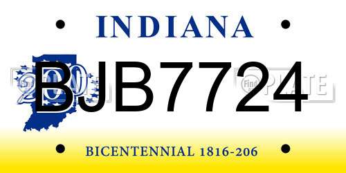 BJB7724 Indiana License Plate