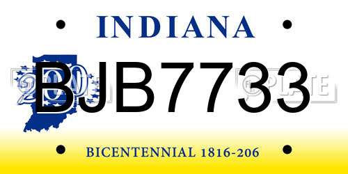 BJB7733 Indiana License Plate